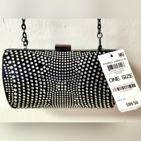 ☆[HP]☆Randi Embellis Sparkley Stylish CrossBody Purse Clutch Bag Gun Metal Chain - Picture 2 of 12